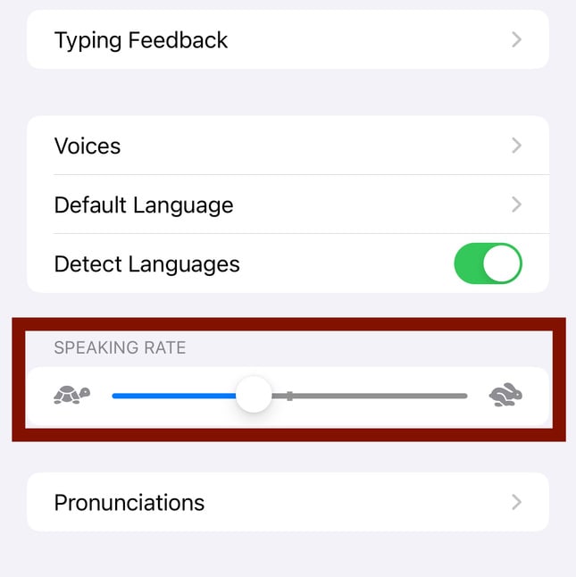 an iphone screen showing how to adjust the Speaking Rate