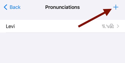 an image of the Pronounciations menu with an arrow pointing to the plus sign