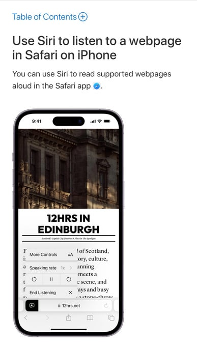 Screenshot of iPhone showing the reader mode menu open 