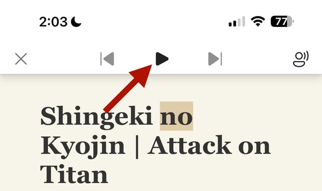 an image of Edge Reader mode with an arrow pointing to the Play button