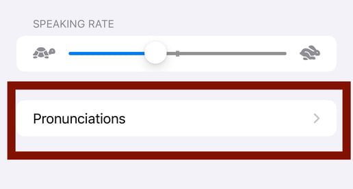 an image showing the Pronounciations option from the Spoken Content menu