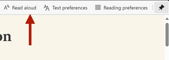 an image of the Read Aloud option available on PDF in Microsoft Edge